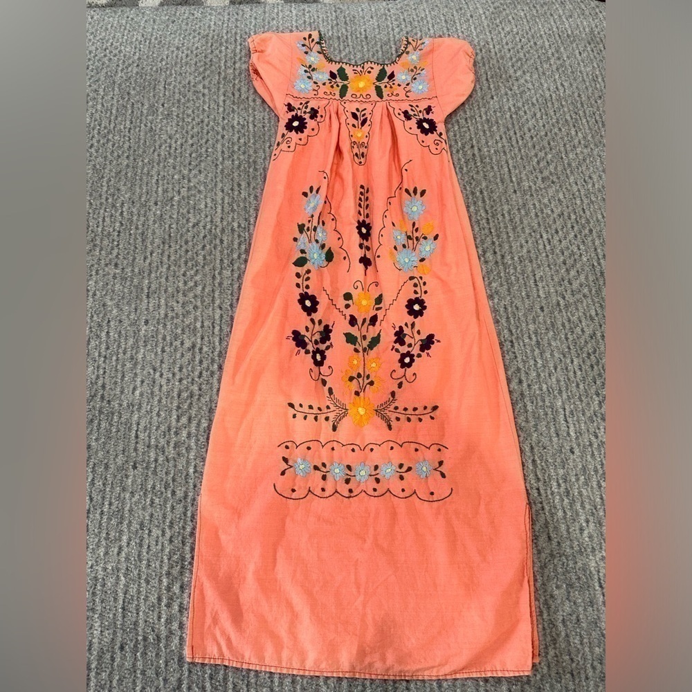 Girls Orange Mexican Embroidered Dress, EUC!
